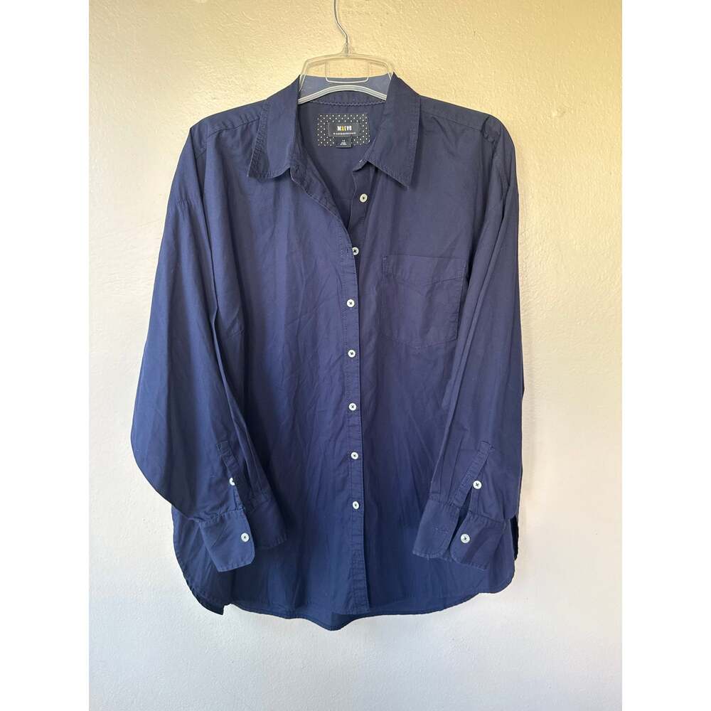 Maeve Anthropologie Navy Blue Cotton Button Down Shirt Tunic 1X Relaxed Fit - Picture 7 of 10